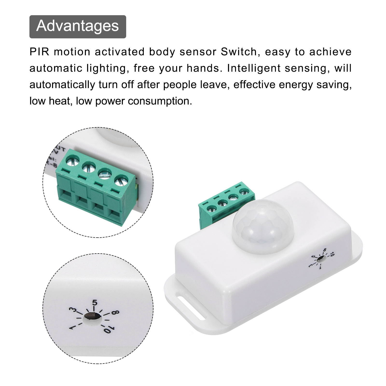 Unique Bargains Sensor LED Motion Sensor Adjustable PIR Probe White