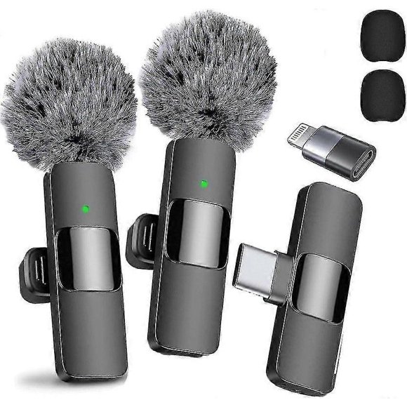 2024 Professional Wireless Lavalier Microphone 2 Pack Noise Canceling Crystal Clear Recording with USB-C for iPhone 15 Pro Max, iPad, Android, Live St