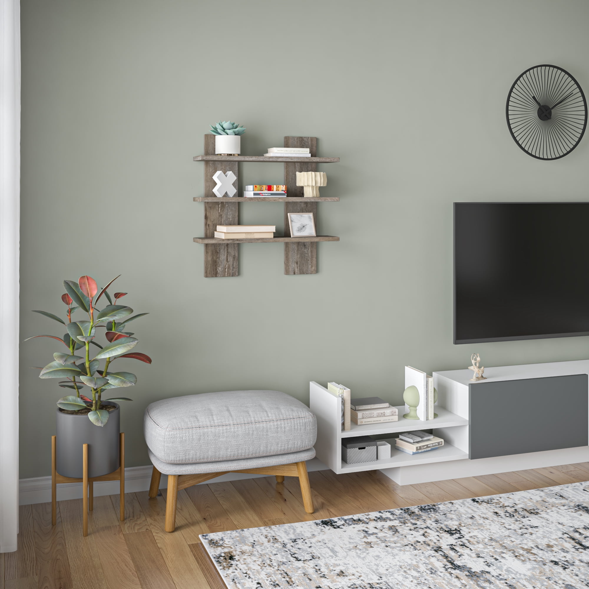 Ada Home Decor Furniture 19.7" 3 Tier Wenge Waco Modern Wall Shelf