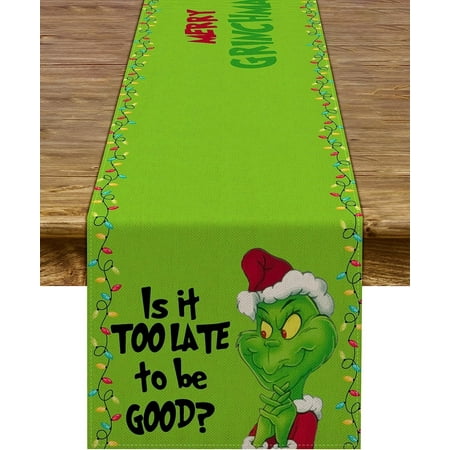 

Merry Christmas Table Runner Christmas Xmas Buffalo Plaid Check Winter Holiday Party Decoration Fireplace Kitchen Dining Home Decor (Green )