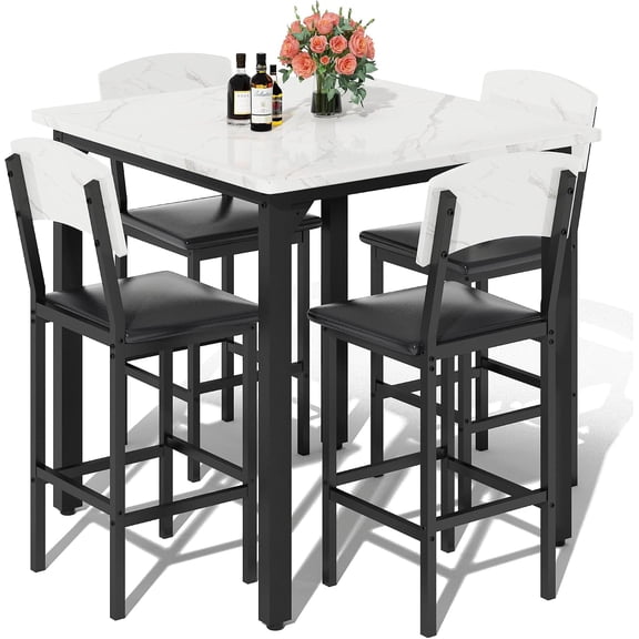 MOOSENG 5-Piece Dining Table Set for 4, Compact Kitchen Table & 4 Upholstered Chairs, Modern Set for Apartment Small Space, White