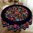 thumbnail image 4 of fsxdhpcsgfc Mexican Folk Art Floral Tablecloth Navy Blue With Colorful Embroidered Rectangle And Round Sizes Decorative Border With Pom Poms Dining Cover Fitted Tablecloth Oblong Tray Table Cover, 4 of 7