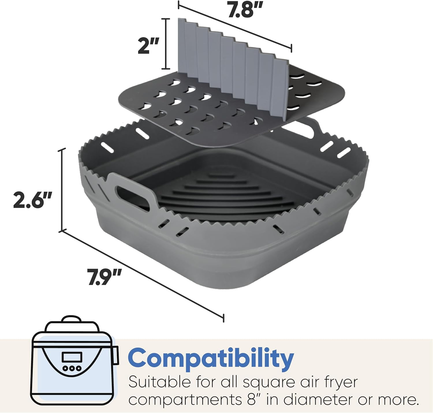 JJEAN-Silicone Air Fryer Liner: 8-inch Liners with Divider for Air Fryers - Reusable Inserts are Foldable, Making The Airfryer Basket Easy to Clean. Safe for Microwave Oven Use.