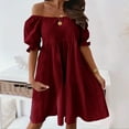 thumbnail image 2 of Sngxgn Women's Dresses Ribbed Long Sleeve Square Neck Tops Mini Dress(Red,XXL), 2 of 6