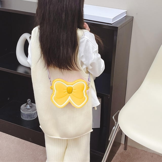 Bolso de hombro de dibujos animados perfecl para niños con correa de silicona ajustable Lazo Amarillo