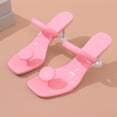 thumbnail image 5 of PU Leather Open Square Toe Thong Sandals Round Decor Outdoor Stiletto Sandals Women's Fashion Casual Spring And Summer Beach Versatile Solid Color Square Toe Clip-Toe High Heels, 5 of 9