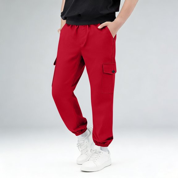 Eiyaclvo Boys Cargo Jogger Sweatpants Elastic Waist Straight Leg Cinch Bottom Back to School Pants Kids Baggy Casual Hiking Outdoor Cargo Sweatpant with Multi Pockets