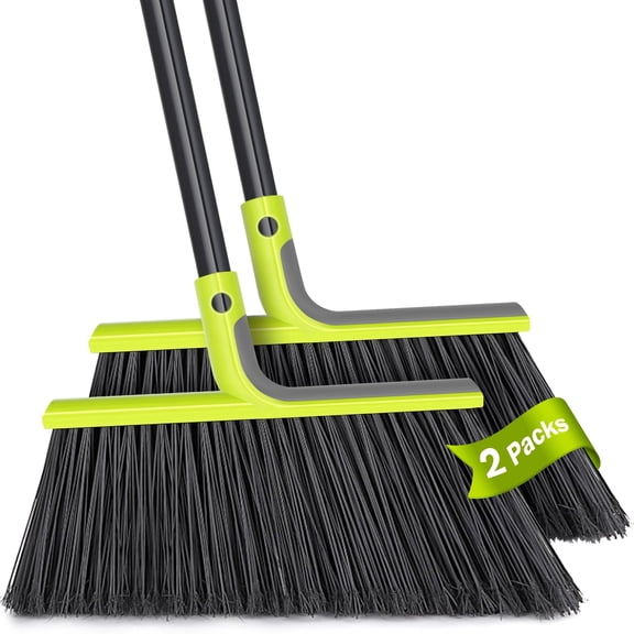 TidyBliss 2 Packs Outdoor Broom Heavy Duty, 56 inches Tall Angle Brush (Green)