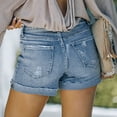 thumbnail image 3 of Mid Rise Ripped Denim Shorts – Frayed Cuffed Hem Casual Jean Shorts with 5 Pockets, 3 of 5