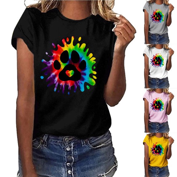 Fesfesfes Short Sleeve T Shirt Valentine's Day Fashion Woman Causal Round-Neck Printing Blouse Short Sleeve T-Shirt Tops Tees for Women 14(XXXL)