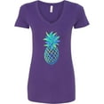 thumbnail image 3 of Inktastic Blue and Green Pineapple Women's V-Neck T-Shirt, 3 of 5