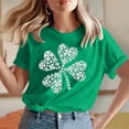 thumbnail image 2 of Besolor T-Shirts de la Saint-Patrick pour Femmes, Imprimé Trèfle, Manches Courtes, Col Rond Décontracté, Été, Graphiques, 2 of 7