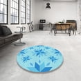 thumbnail image 4 of Ahgly Company Machine Washable Indoor Round Transitional Deep Sky Blue Area Rugs, 6' Round, 4 of 7