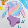 thumbnail image 2 of Kogui Girls 2 Pieces Rash Guard Swimsuit Long Sleeve Tankini (Purple,4-5 Years), 2 of 5