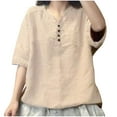 thumbnail image 1 of Timegard Hauts d'Été pour Femmes Col Montant Col en V Boutonné Ample Léger Décontracté Blouse à Manches Courtes, 1 of 6