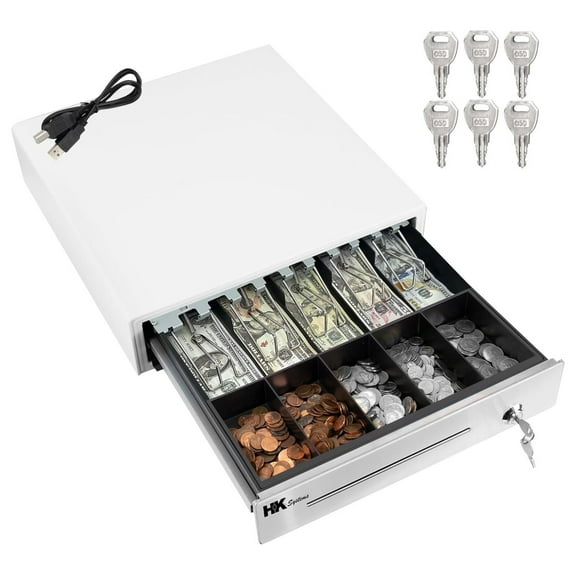 16inch "Stainless Steel" Front Heavy Duty POS"USB" Interface Cash Drawer with 5Bill/5Coin (White)"NO Compatibility with Square POS System for Now 16" POS-USB White