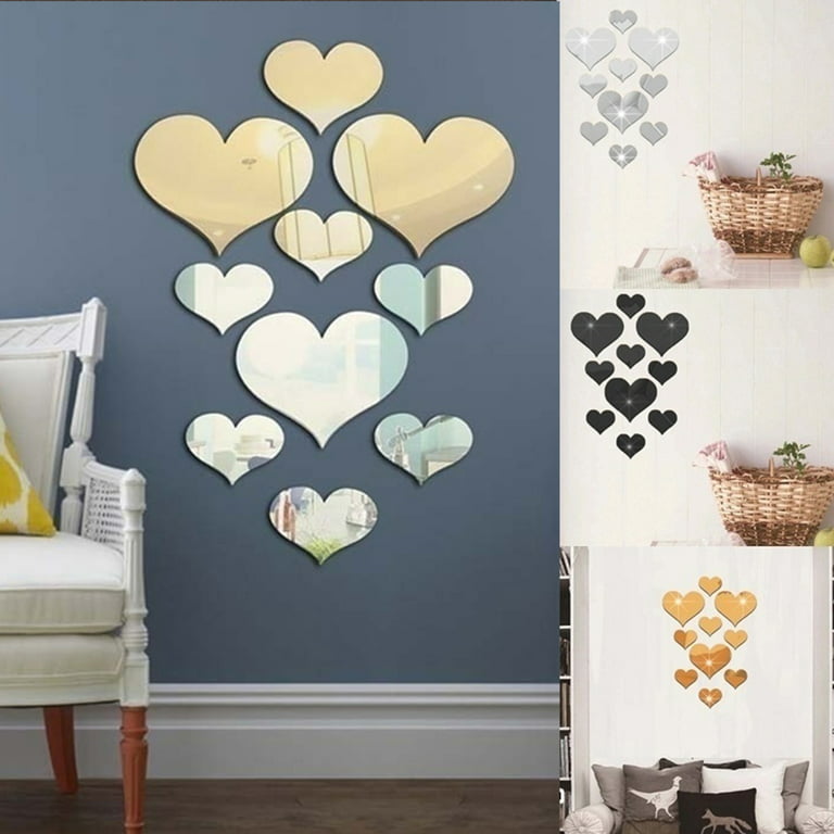 10-pack 3D Acrylic Heart Mirrors Sticker Mirror Surface Heart Wall Sticker  Art Wall Sticker Decal for Living Room Bedroom Home Decor Supplies Only  د.ب.‏ 1.20 بات بات Mobile