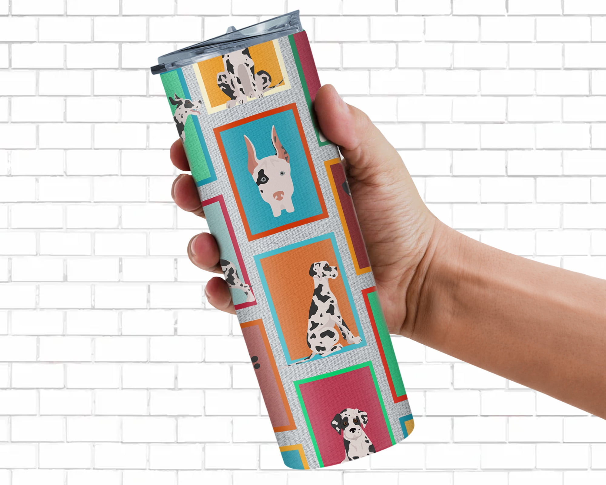 Lots of Harlequin Natural Ears Great Dane Stainless Steel 20 oz Skinny Tumbler 3 in x 8.25 in