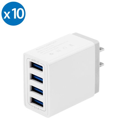 Wall Charger Plug, 10-Pack 3.1A 4-Muti Port USB Adapter Power Plug Charging Station Box Base Replacement for iPhone 11 Pro Max/X/8/7, iPad, Samsung Phones and More USB Wall Charging Block