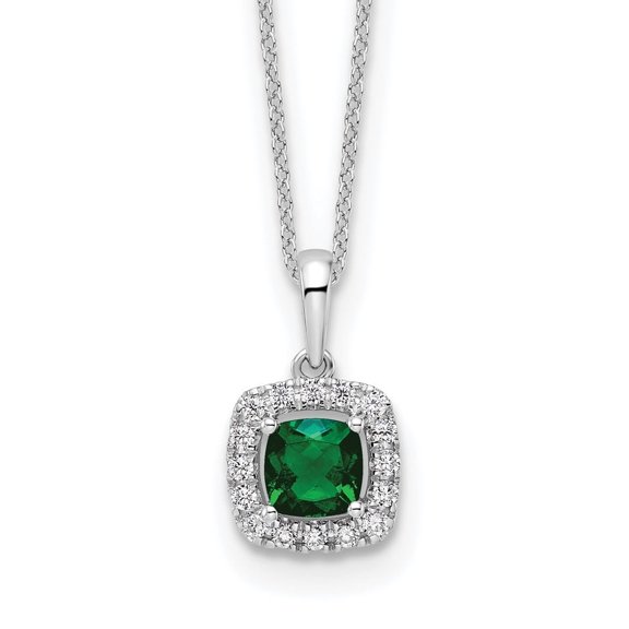 Auriga Fine Jewelry 10K White Gold 6 mm Lab Grown Diamond and Created Emerald Pendant Necklace for Women 18"