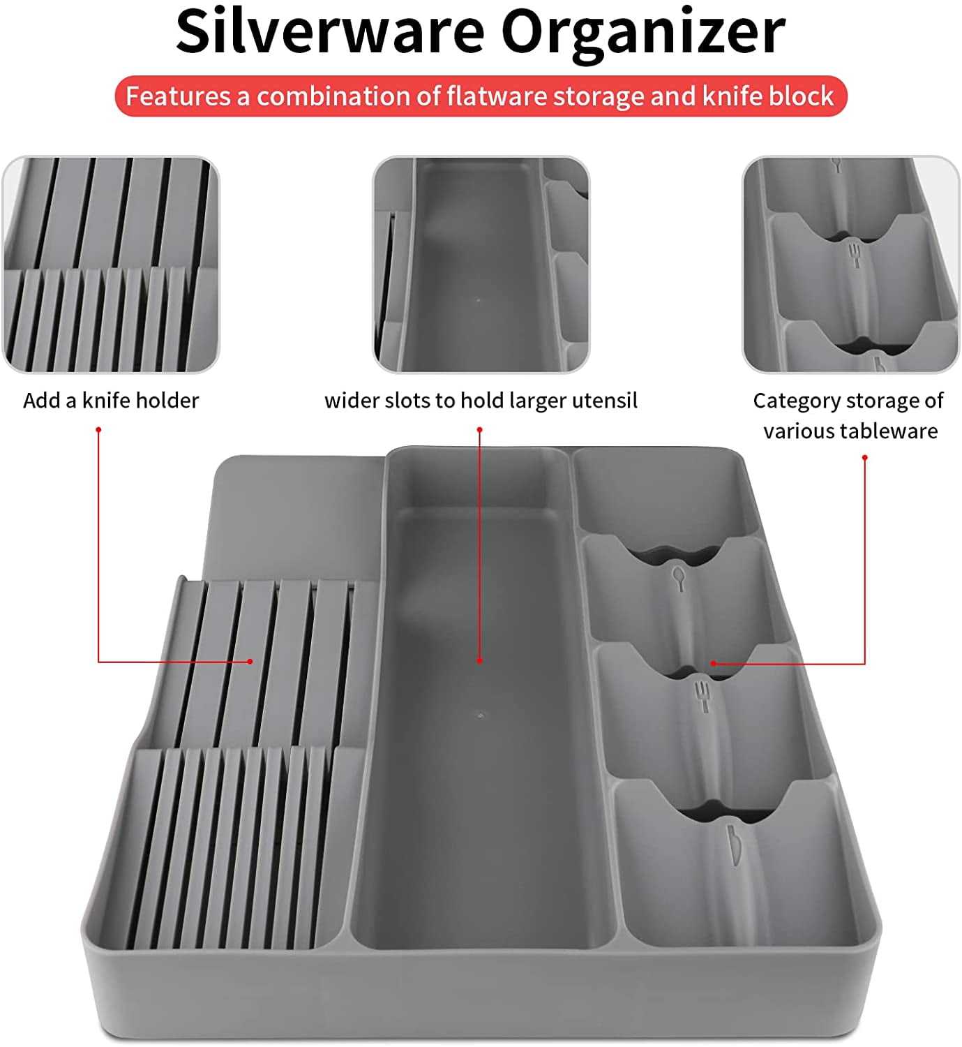 Silverware Organizer for Kitchen Drawer Utensil Organizer Storage Tray Cutlery Organizer BPA Free