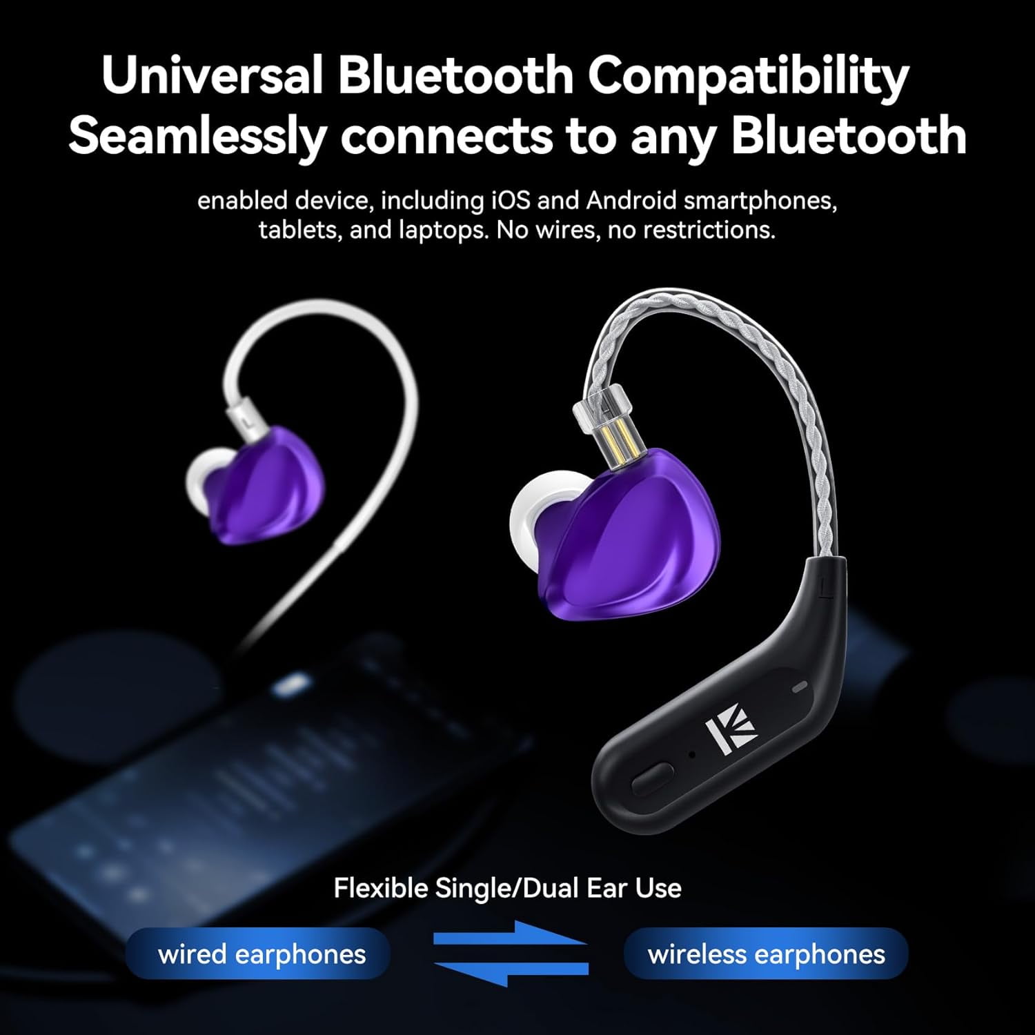 KBEAR BT15 PRO Bluetooth 5.4 Module Wireless Ear Hook Headphones for Sport HIFI Wide Compatibility Earphone Cable for KBEAR KS1 KS2 CCZ Melody DC02 DC03 Earbuds KZ ZS10 PRO ZST IEM(2pin 0.78mm)