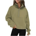 thumbnail image 1 of Timegard Half Zip Pullover for Women Cropped Long Sleeve Tops Sweatshirts Thumb Hole Fall Solid Color Tops, 1 of 7