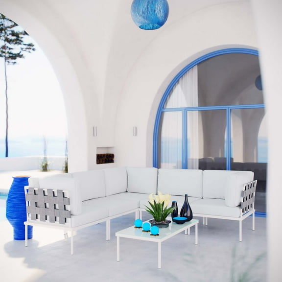 Modway Harmony 6 Piece Outdoor Patio Aluminum Sectional Sofa Set in White White