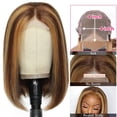 thumbnail image 4 of Aceolave Blonde Lace Front Wigs Highlight Bob Human Hair 4x4 HD closure Lace Frontal 14 Inch Ombre Human Hair Wigs P4/27 150 Density Short Bob Human Hair Wigs for Black Women, 4 of 9