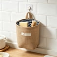 thumbnail image 4 of Naittoop Small Rustic Linen Hanging Storage Basket 4.7*5.3in Wall Mount Organizer Bag with Striped Lining for Versatile Kitchen Bathroom Home Key Mail Cosmetics Holder, 4 of 6