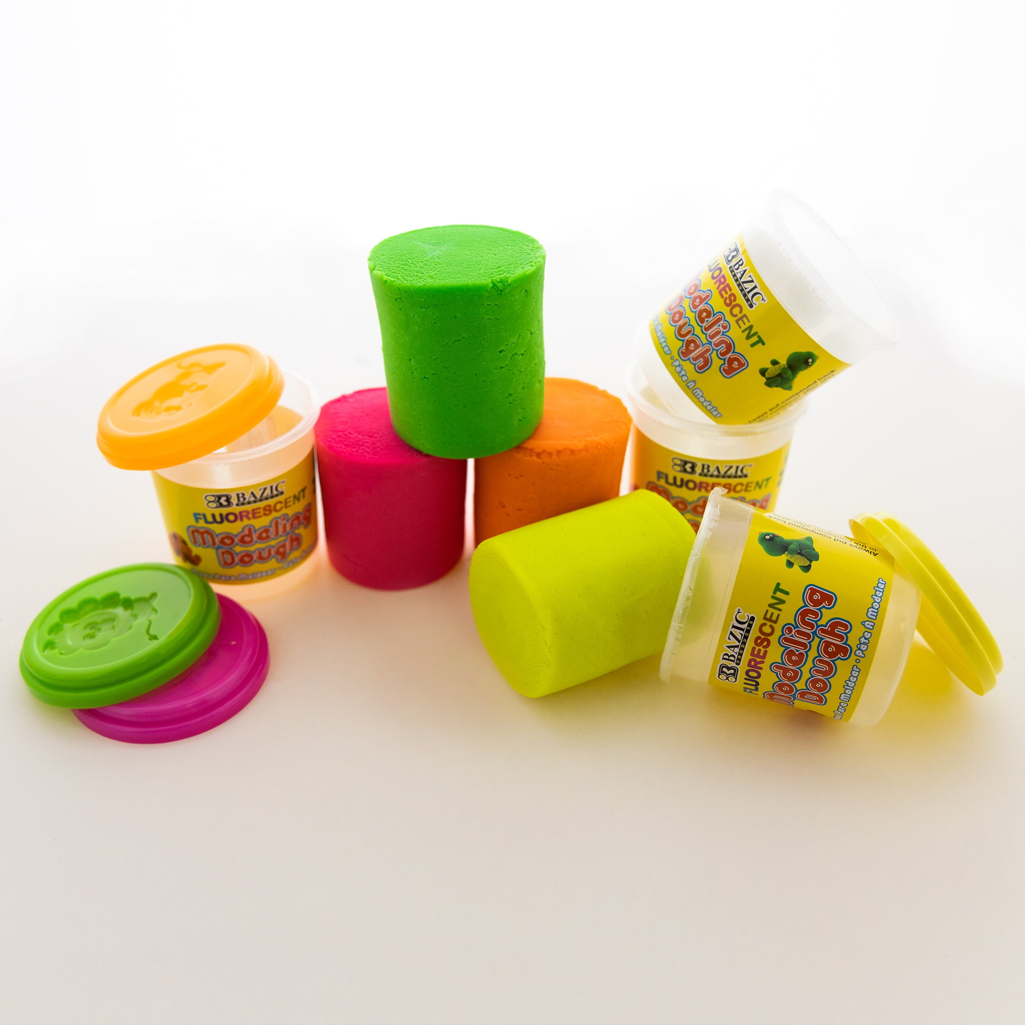 BAZIC Modeling Dough 7.76 Oz, 4 Fluorescent Colors, Non Toxic w/ Mold Caps, 24-Pack