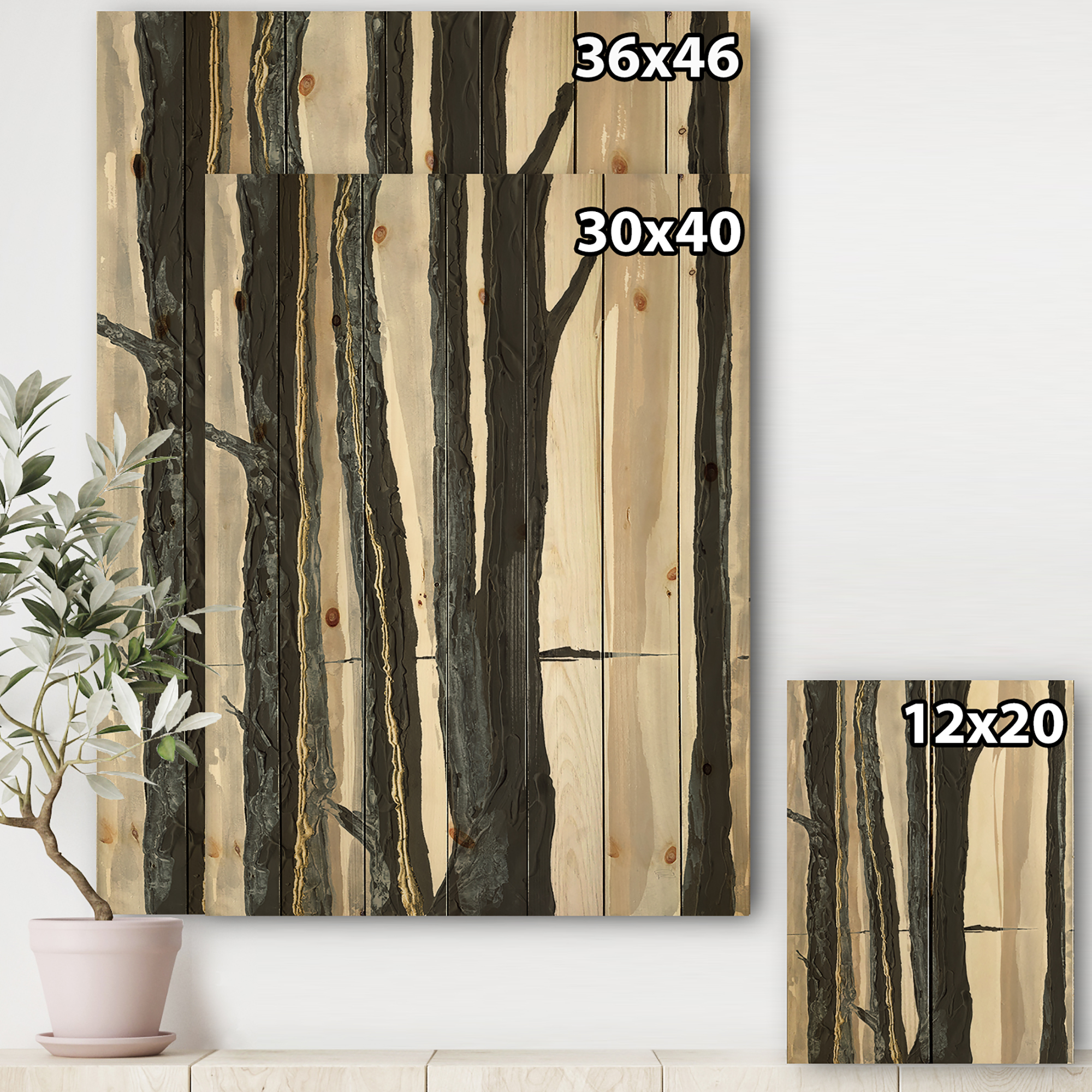 Designart 'Abstract Forest Silhouette II' Modern Farmhouse Print on Natural Pine Wood