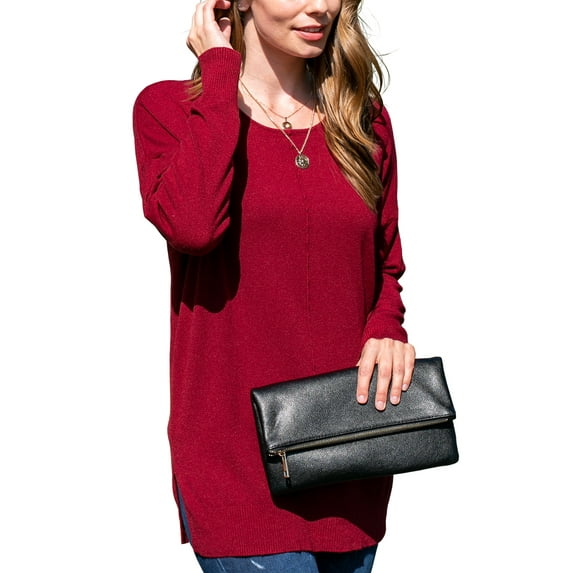 Doublju Women's Long Sleeve Round Neck Loose Fit Knit Sweater with Plus Size