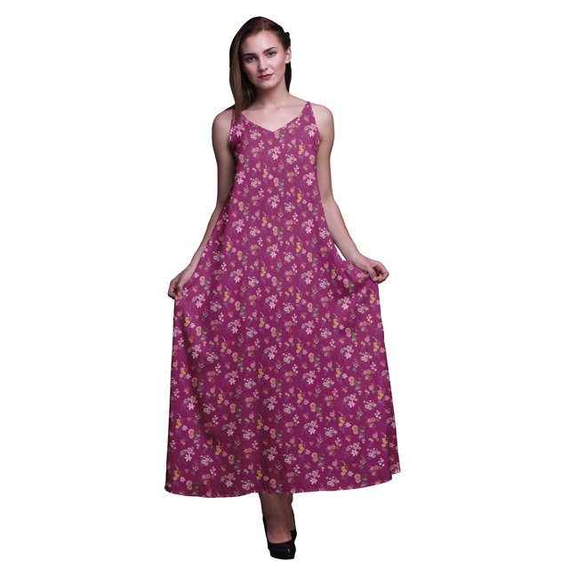 Bimba Robe Longue en Rayonne Imprimée Florale pour Femmes Chic Bohème Été Maxi Plage-TG