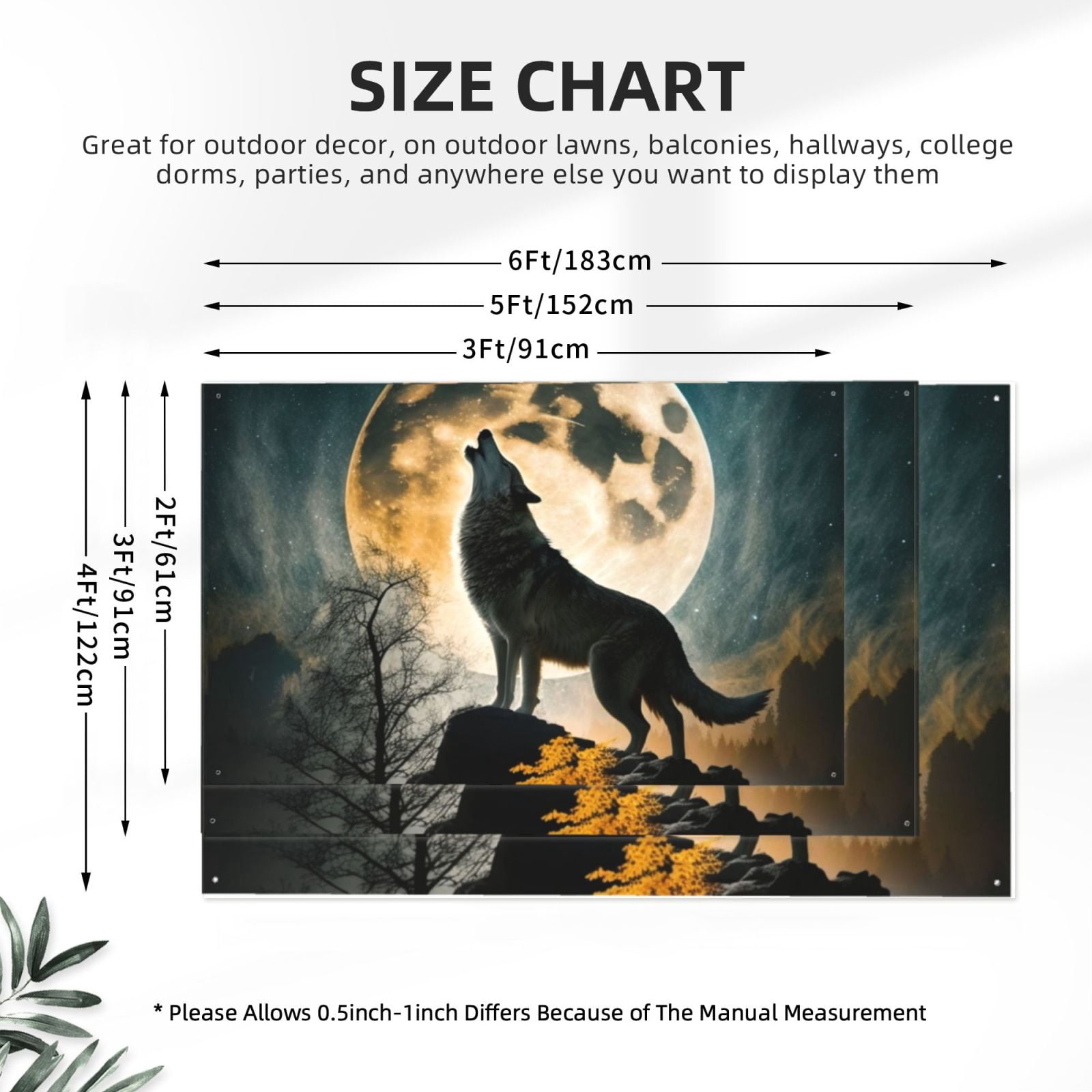 Wolf Full Moon Howling Four Hole Decorated Banner Flag for Garden Yard Home Decoration Indoor Outdoor 4x6 Ft