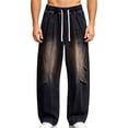 thumbnail image 3 of Tqyyweavej Mens Baggy Jeans Wide Leg Streetwear Flex Loose Fit Curved Denim Pants Drawstring Vintage Casual Washed Jeans with Pockets, 3 of 10