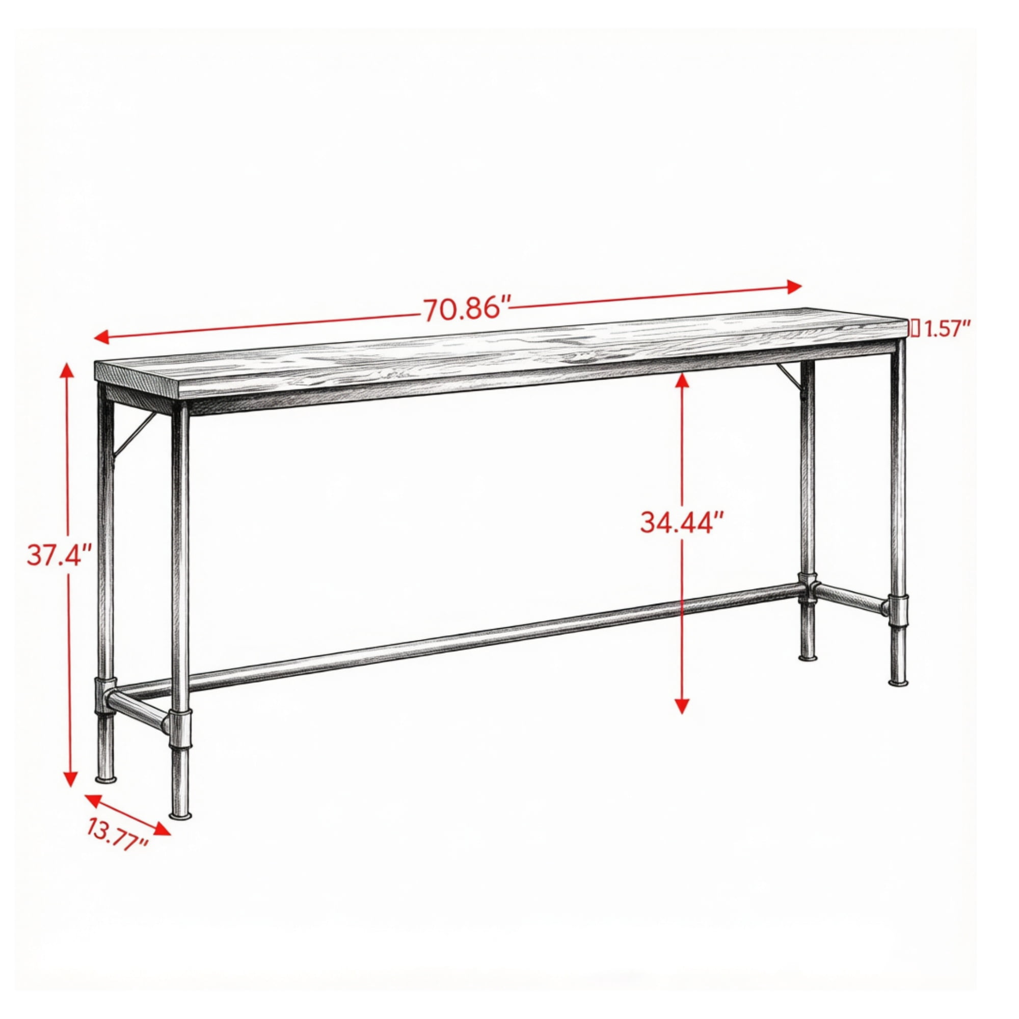 Industrial Console Table with Metal Frame for Entryway Hallway