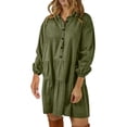 thumbnail image 3 of Efsteb Fall Fashion 2025 Button Dress for Women Casual Lapel Solid Color Shirt Mini Dress Patchwork Loose Dresses (Army Green,M), 3 of 5