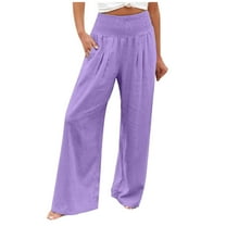 Summer Linen Wide Leg Pants for Women High Waisted Loose Fit Palazzo Pants Boho Beach Pilates Trousers with Pockets