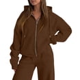 thumbnail image 4 of VV AVEORS Sweatsuits Women 2 Piece Outfit Zip Up Jacket Comfort Jogger Set Fleece Hoodie And Sweatpants Set Matching Sweat Sets Brown 3XL, 4 of 4