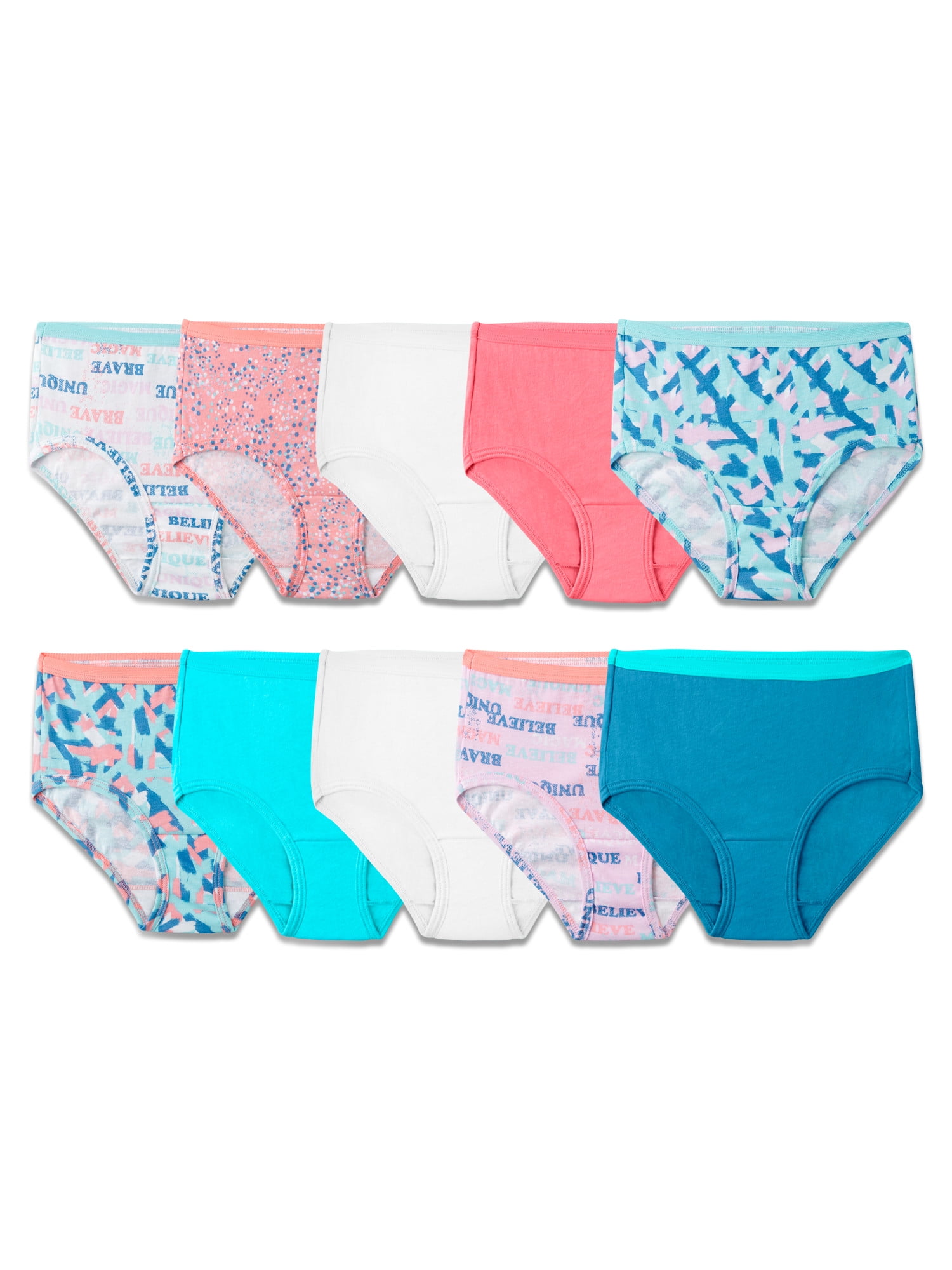 Fruit of the Loom Girls' Low Rise Brief Underwear, 10 Pack, Sizes 4-14