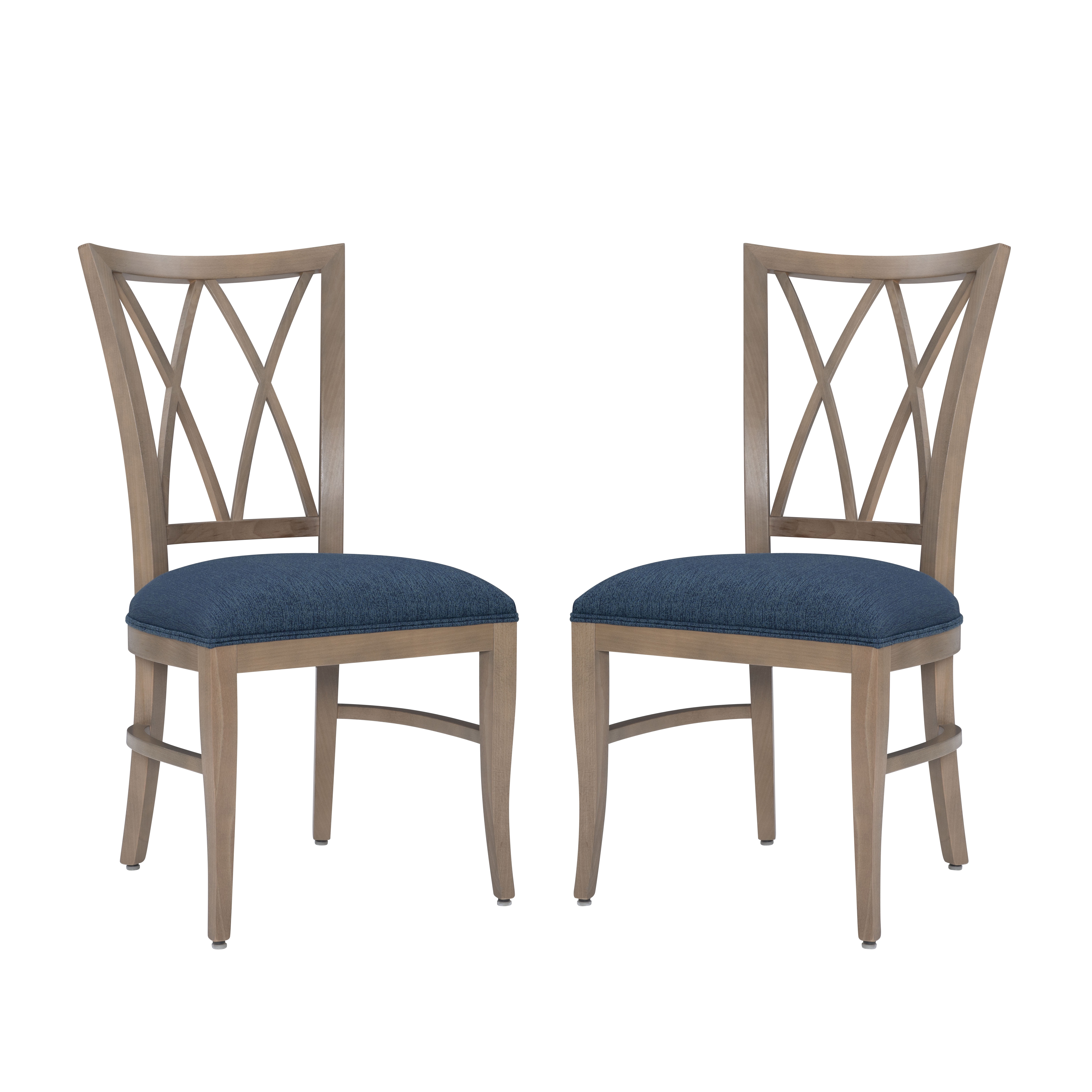 Linon Tanlsey Upholstered Dining Chair, Set of 2, Natural with Blue Fabric