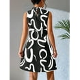 thumbnail image 4 of Mawalde Sleeveless Dress for Women Trendy Mock Neck Mini Dress Geometric Print Graphic Tank Dress Casual Loose Fit Sundress Black S, 4 of 7