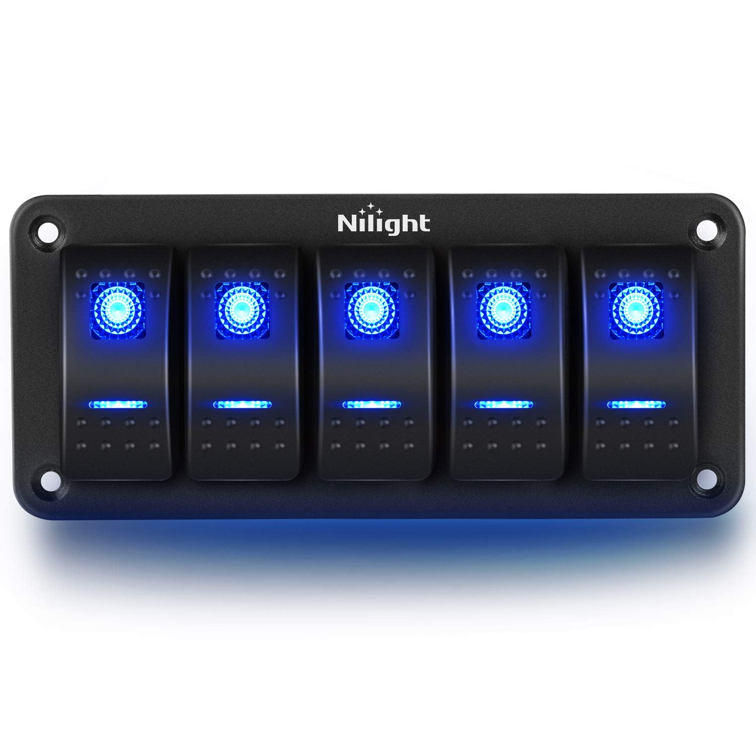 Nilight 5 Gang Rocker Switch Aluminum Panel Toggle Dash 5 Pin ON/Off