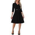 thumbnail image 1 of INSPIRE CHIC Vestido de cóctel para mujeres, vestido de noche con cuello en V, mangas cortas, largo hasta la rodilla, vestido midi con cinturón, negro M, 1 of 6