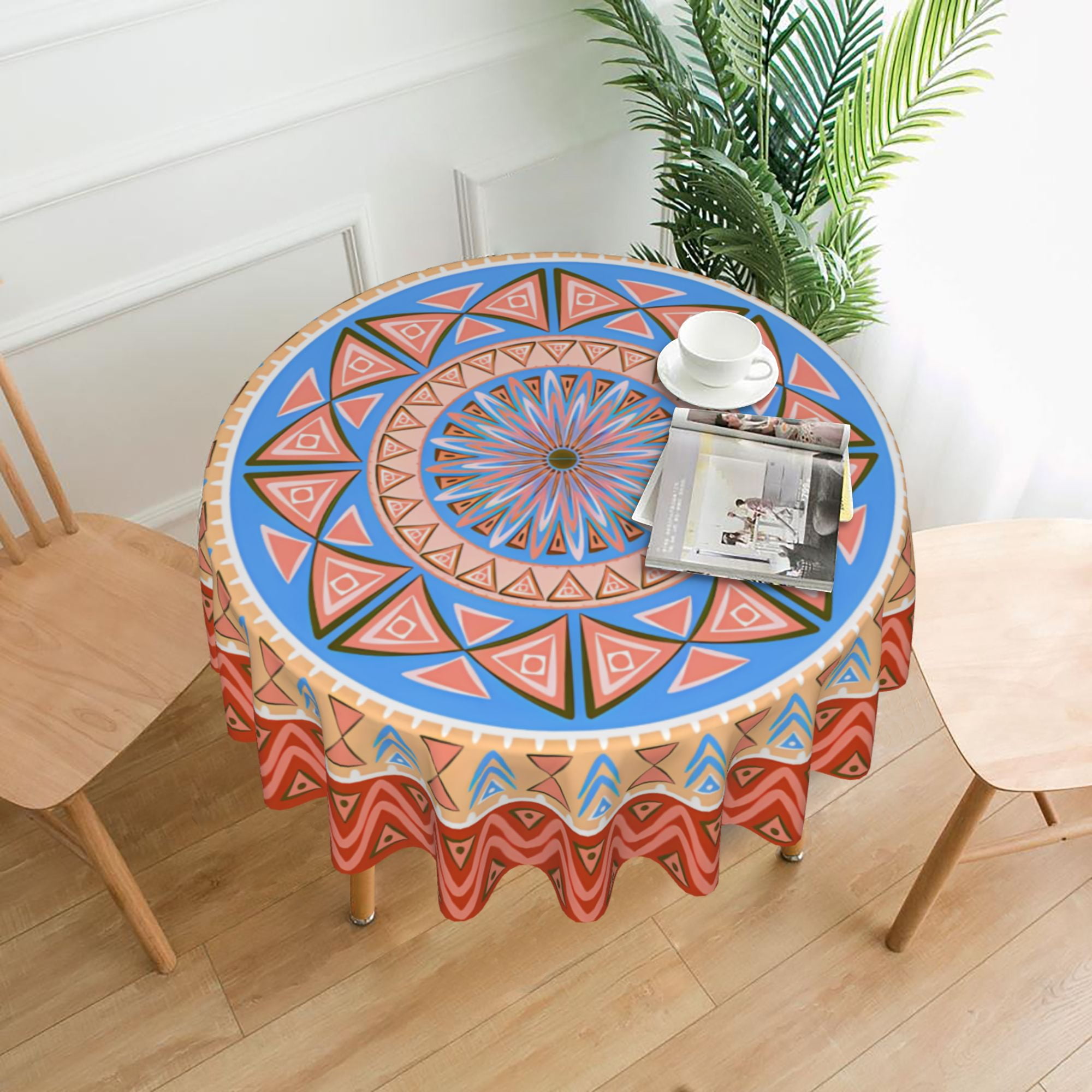 Round Tablecloth 60 Inch,Stain Resistance Polyester Bohemian Style Table Cloth,Table Cover for ...