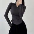 thumbnail image 5 of Tiqkatyck Womens Long Sleeve Shirts, Women's Casual Elastic Long Sleeve Slim Fitting Half Zippered Lapel Solid Color T Shirt Crewneck Sweat Shirts, Women Summer Tops Grey M, 5 of 7