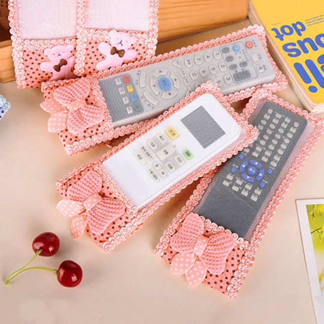 Electronicheart Bowknot Decor Dust-proof TV Air Conditioner Remote Controller Protector Lace Fabric Case Cover