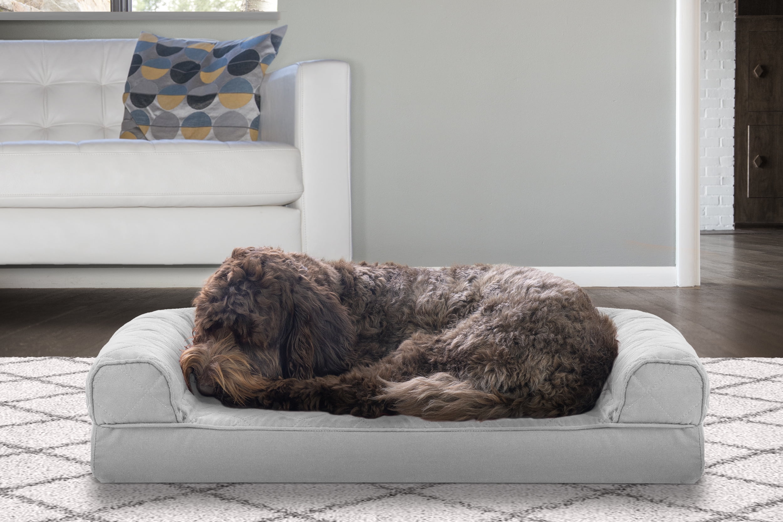 FurHaven Pet Products Quilted Cooling Gel Top Sofa Pet Bed for Dogs & Cats - Silver Gray, Medium