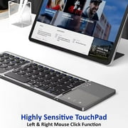 Slim Foldable Wireless Keyboard Compatible with Yezz Andy A4 with TOUCHPAD Mouse Fully Universal providing 48H Use, 560 Days Standby, Portable, Compact, Tri-Fold, Rechargeable!